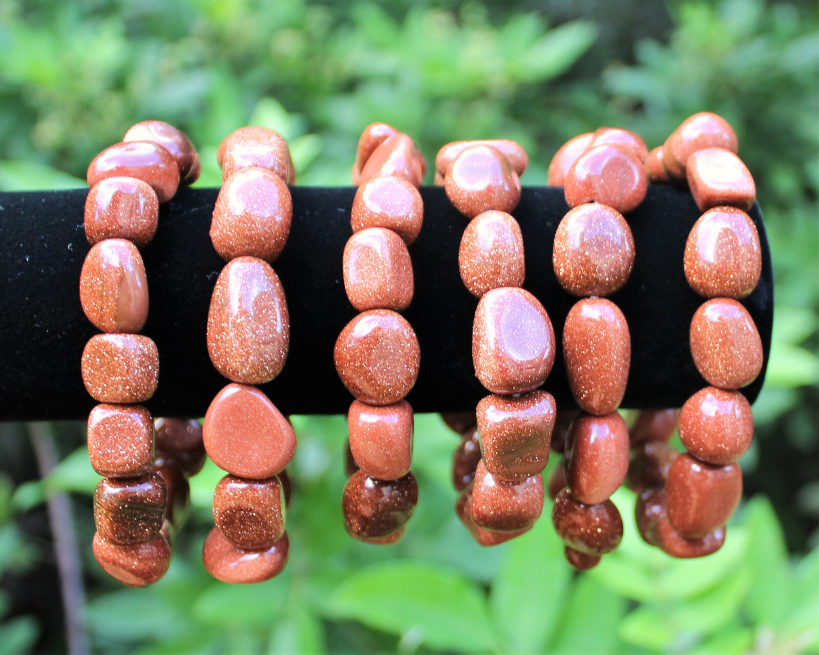 Red Goldstone Tumbled Gemstone Bracelet: 6-8 mm Nuggets (Stretch Bracelet)
