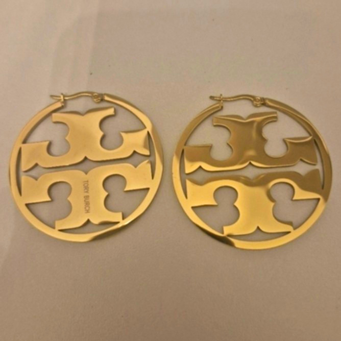 Tory Burch Large Icon Logo Round Hoop Earrings Hinged Closure. Size 2 X 2.