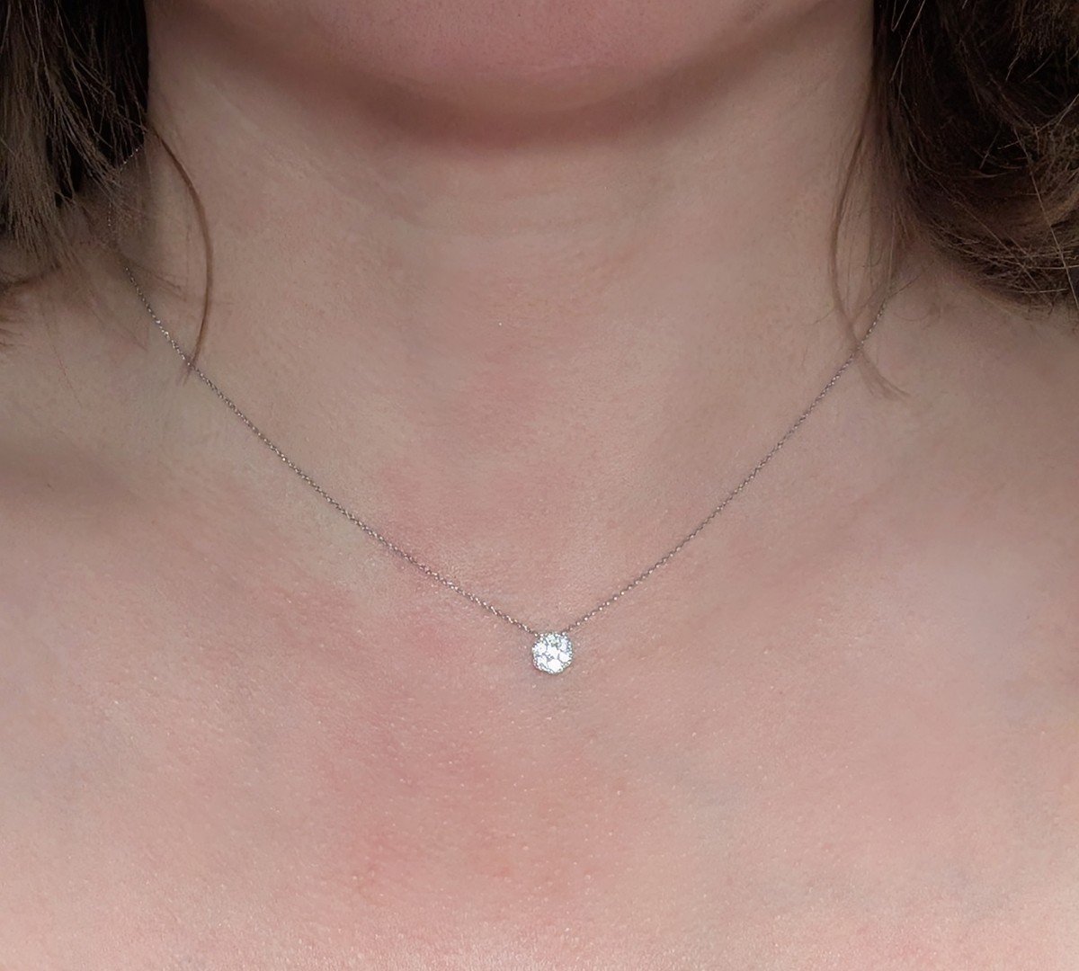 Pt900 0.15ct Diamond Pendant Pt850 15″ Dainty Chain Necklace 1.5grams