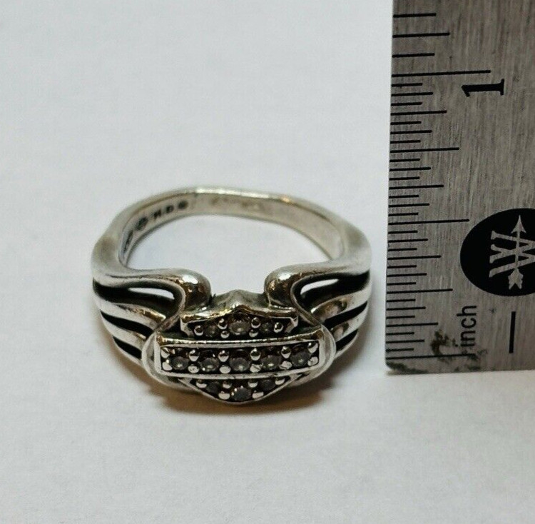 MOD Harley Davidson Sterling 925 Silver CZ Shield Logo Ring Sz 6.25