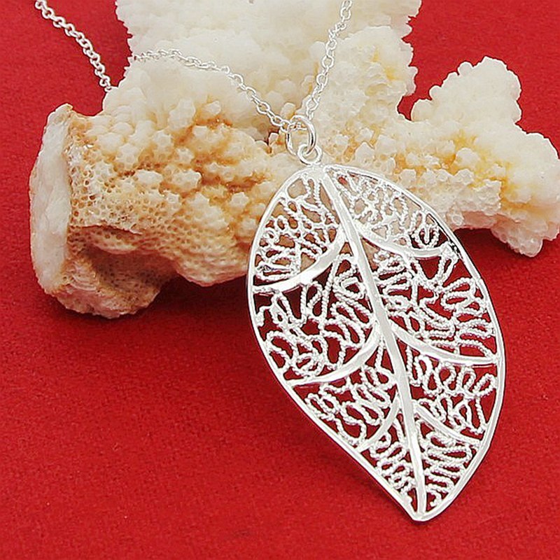 Nature’s Beauty 925 Sterling Silver Big Leaf Pendant Necklace Chain Accessories