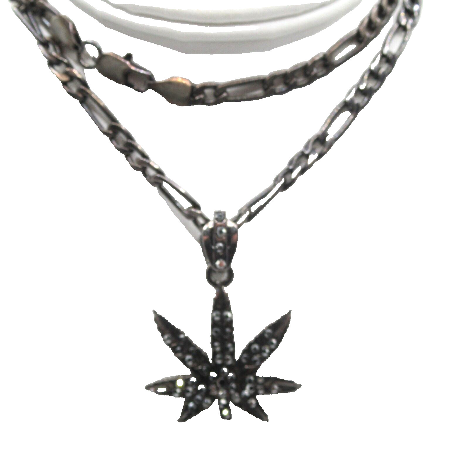 Cannabis Marijuana Pot Leaf Pendant Necklace Black Rhinestones Modern
