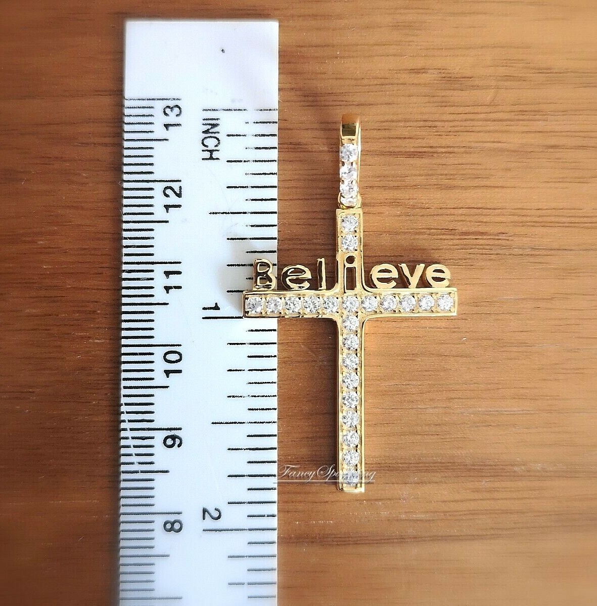 1 Ct Diamond Cross Pendant Necklace Simulated Diamond 14K Yellow Gold Plated