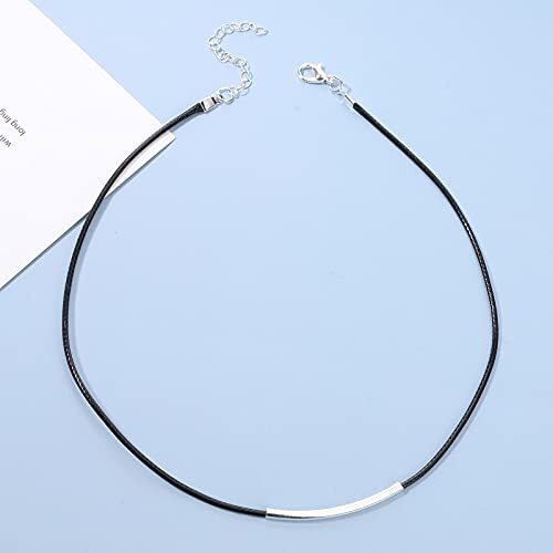 Boho Bar Suede Choker Necklace Black Leather Necklace Chain Silver Bar Choker