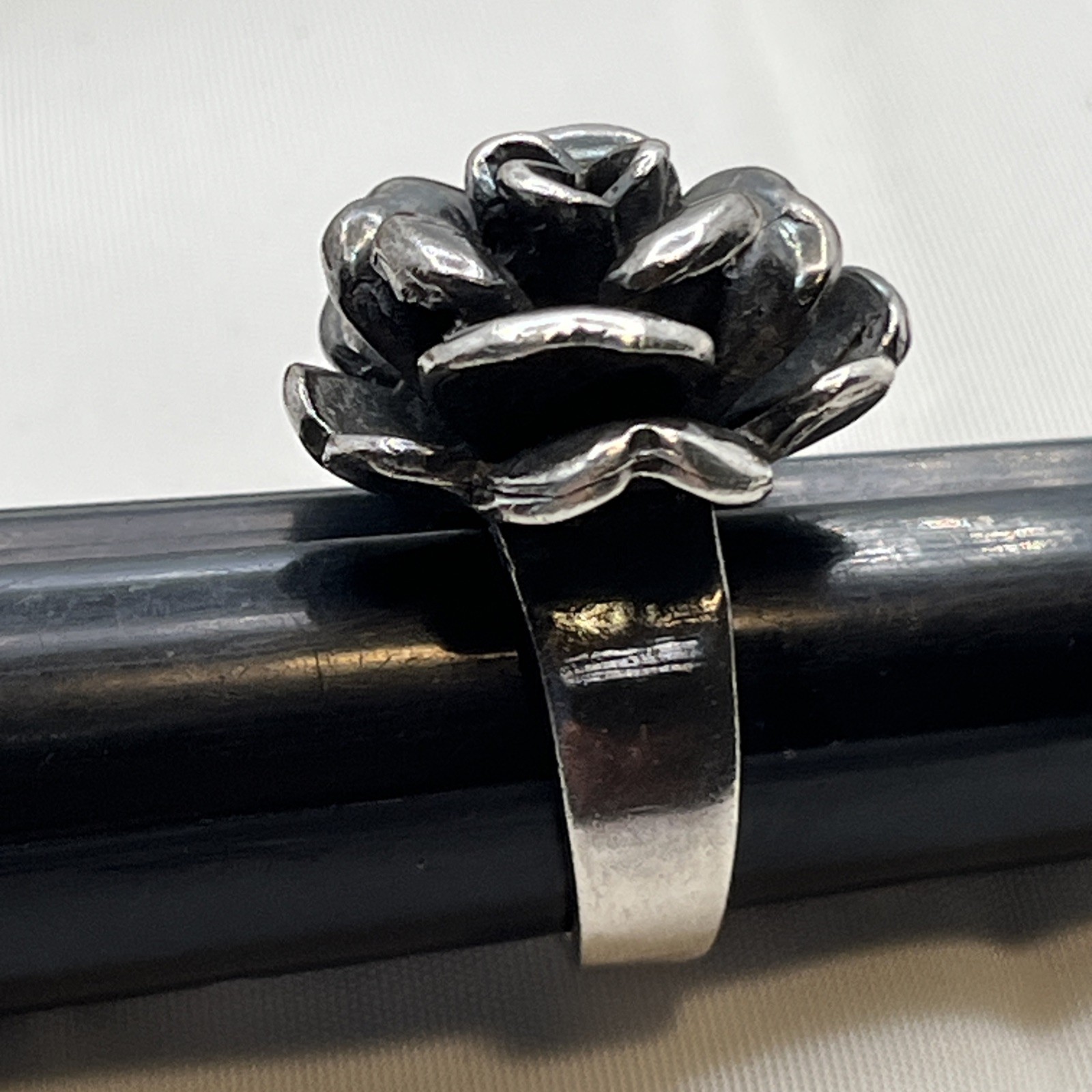 Sterling Silver 925 Chunky 3D Rose Flower Statement Ring Size 4.5 Vintage
