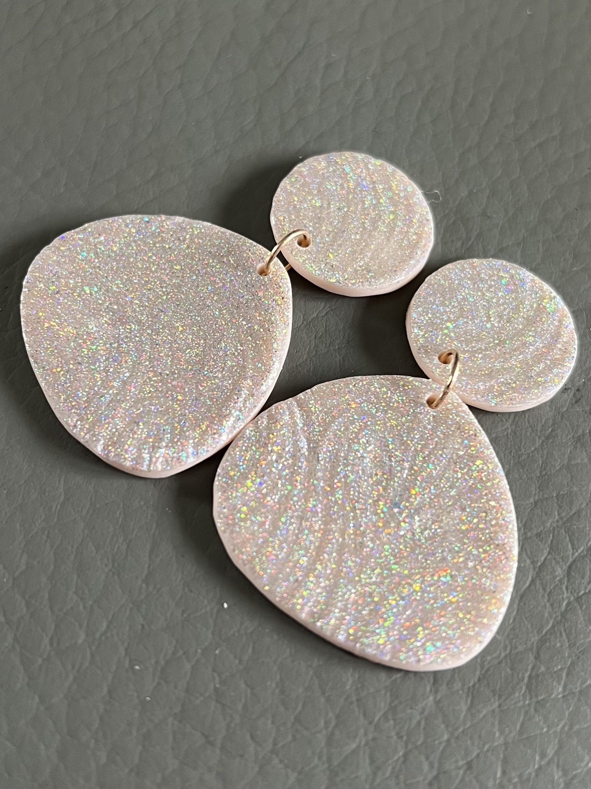 Cream Glitter Polymer Clay Earrings – Sparkly Statement Earrings – Resin Finish