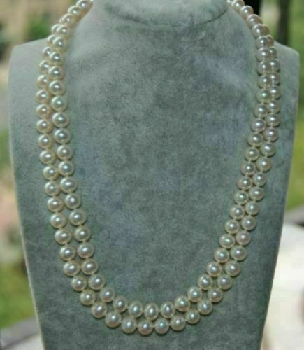 Double row natural AAA 6-7mm South Sea white round pearl necklace 14k28-30inch