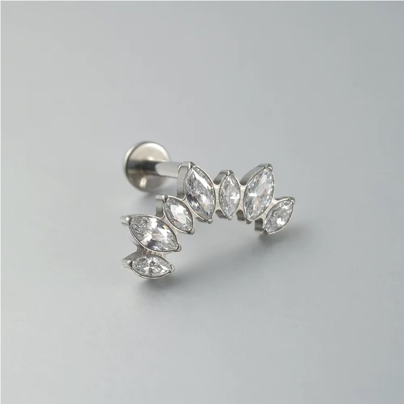 Titanium 16G Internally Threaded Labret Earrings – Marquise & Round CZ Fan Clust