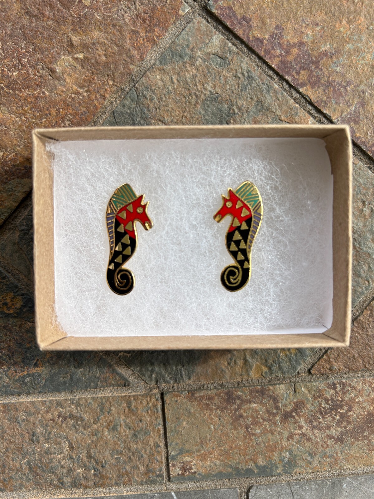 Laurel Burch Earrings seahorse Sea Stallion pierced excellent preowned condition