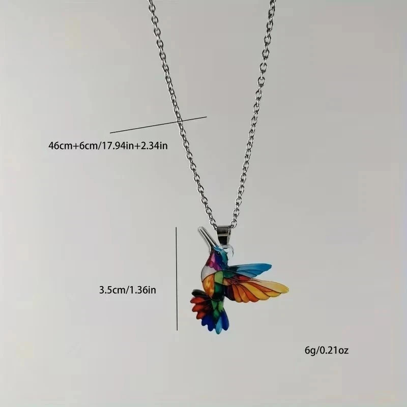 Colorful Hummingbird Pendant Necklace Rainbow Enamel Bird Charm Women Gift Chain