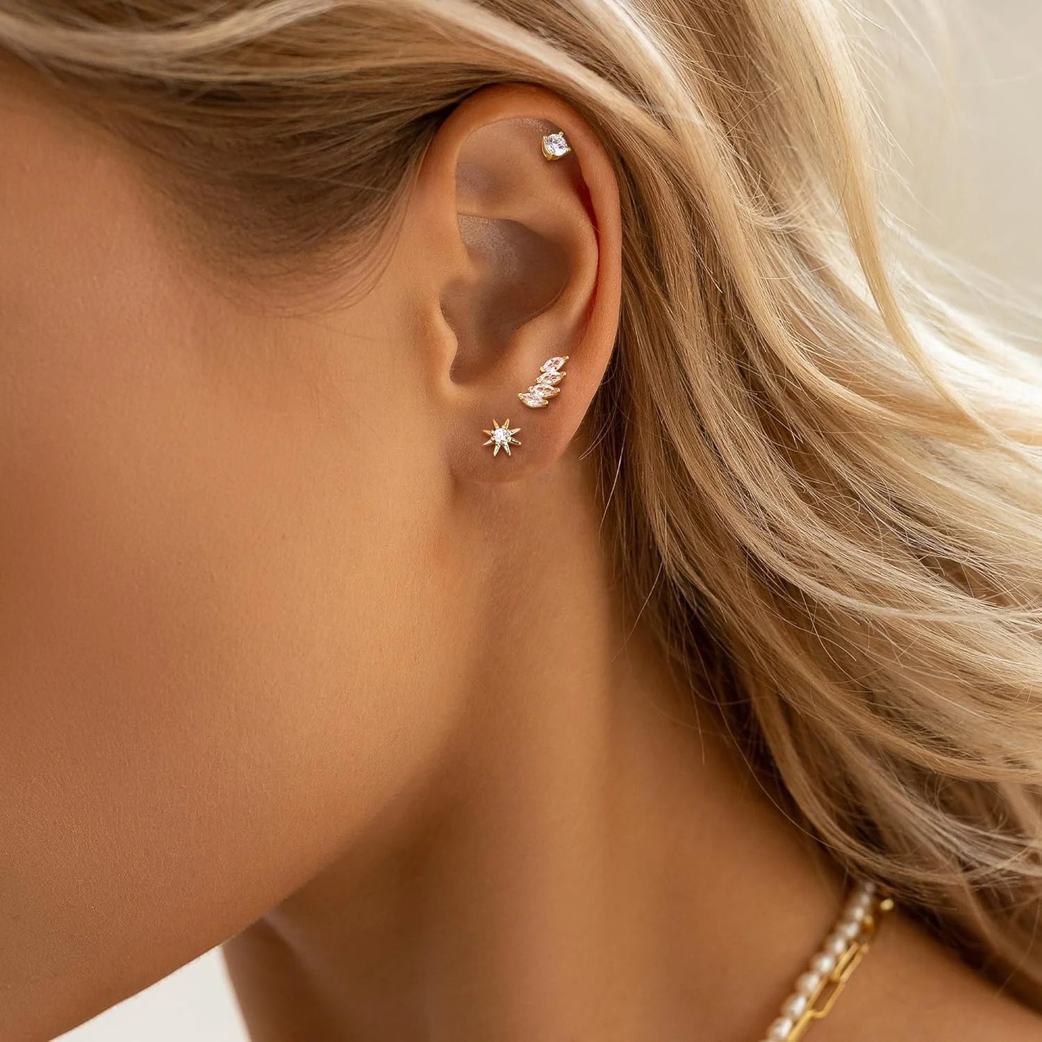 Dochais Flat Back Sterling Silver Earrings 14K Gold Plated Hypoallergenic Stud E
