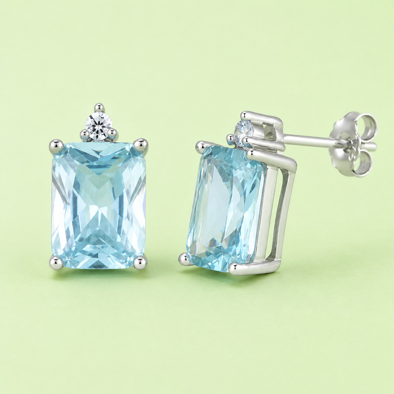 7ct Stunning Emerald Cut Aquamarine Stud Wedding Earrings Solid Sterling Silver