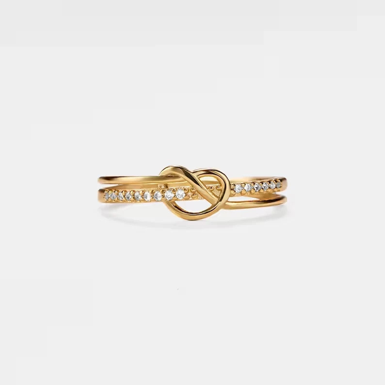 1.5Ct Round Simulated Women Heart Band Knot Ring 14k Yellow Gold Plated