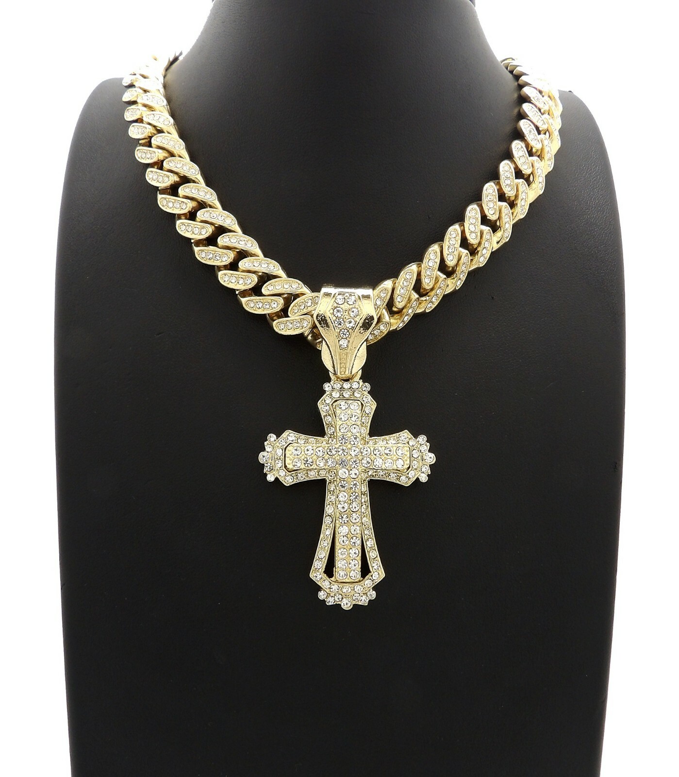 NEW CROSS PENDANT 12mm/18″ BOX LOCK MIAMI CUBAN CHAIN NECKLACES