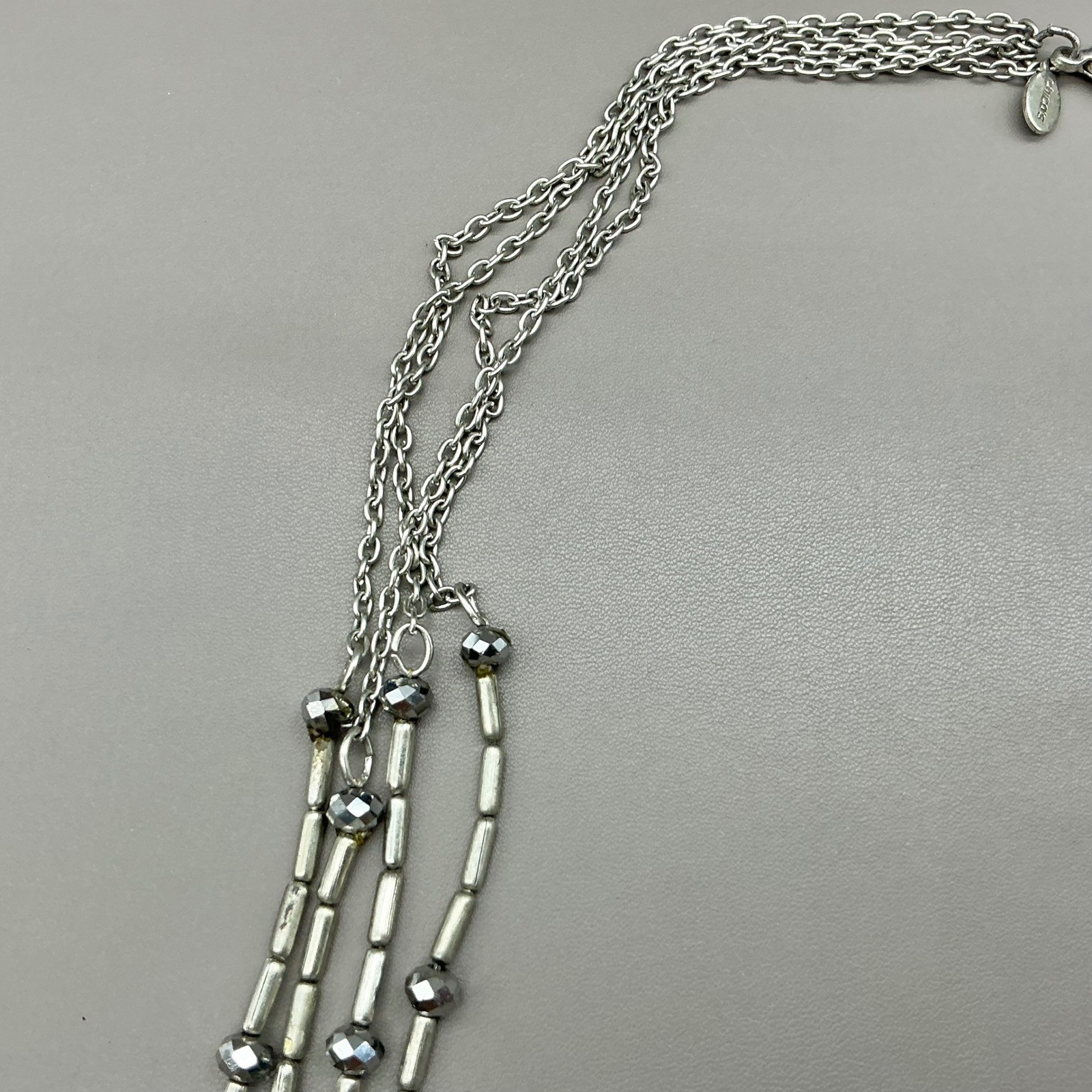 Chico’s Necklace Multi Strand Silver Tone Beaded Layered Statement Adjustable