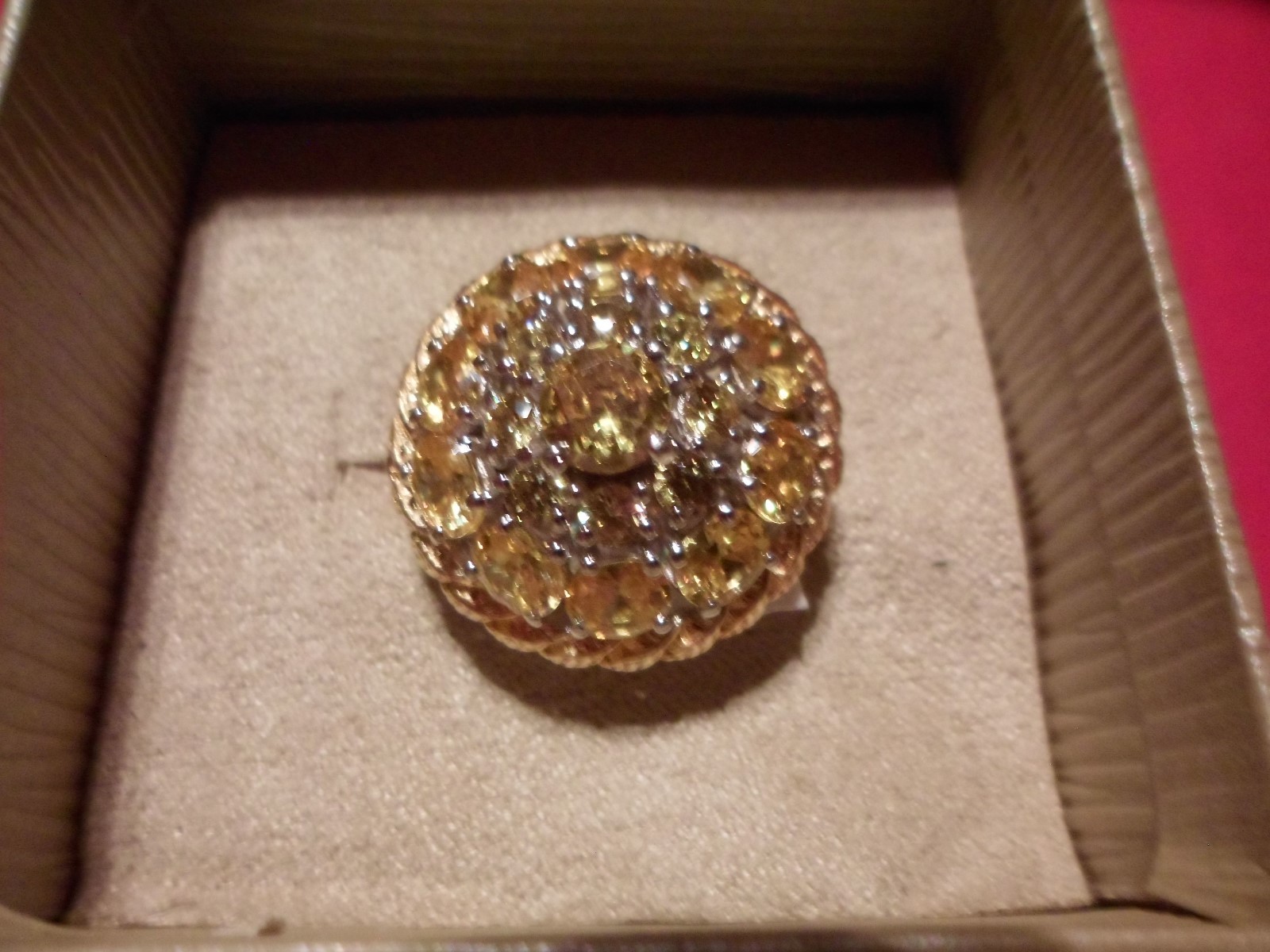 Simulated Yellow Diamond Ring in 18K YG & Platinum Overlay-Size 7-8.45 Carats