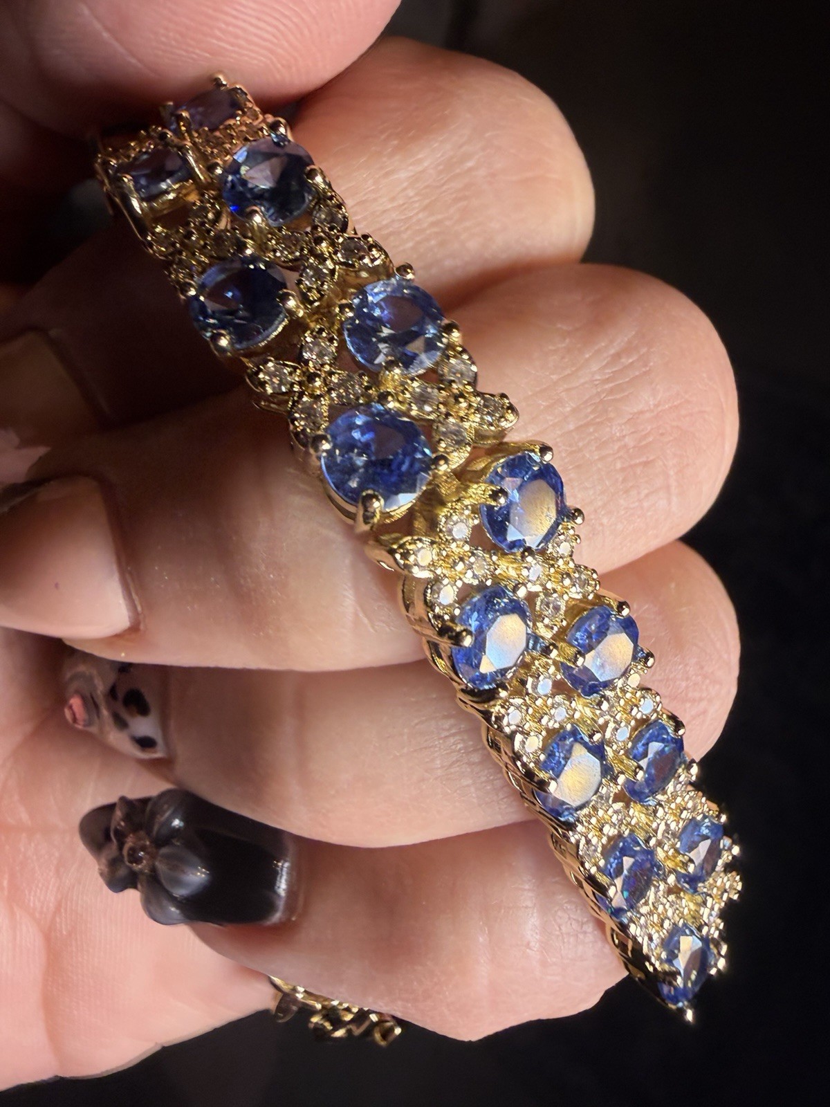 18K Gold Filled Over Brass Blue AAA CZ Tennis Bracelet 7”