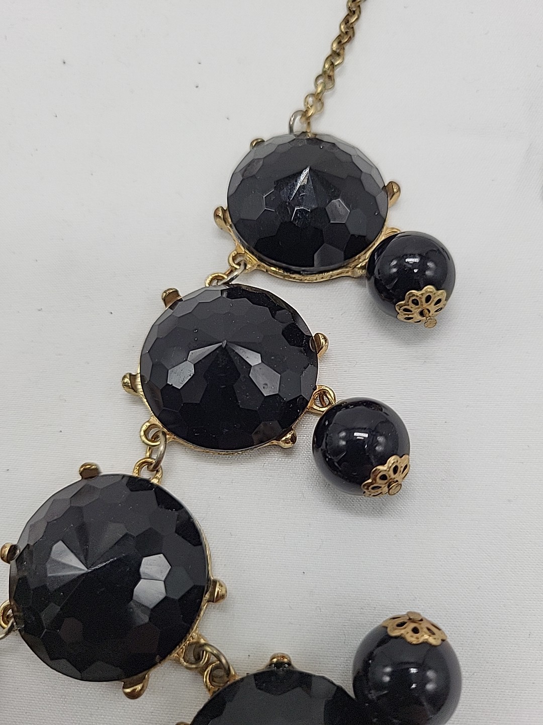 Vinrage J. Crew Statement Black Bubble Necklace in 18K Gold Electroplating 26″
