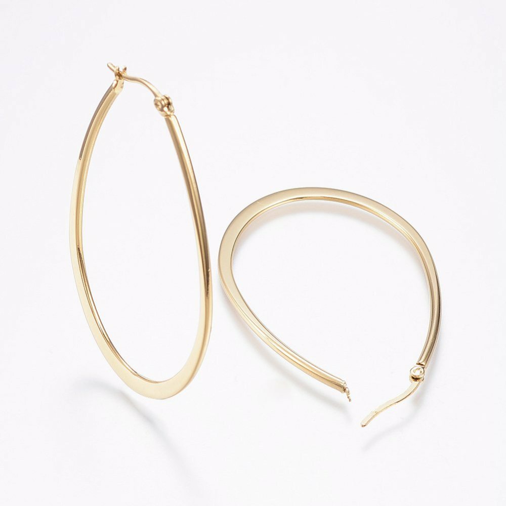 Stainless Steel Hoop Earrings Yellow Gold Silver 1.2″ to 2.4″ Pin 0.7x1mm P563