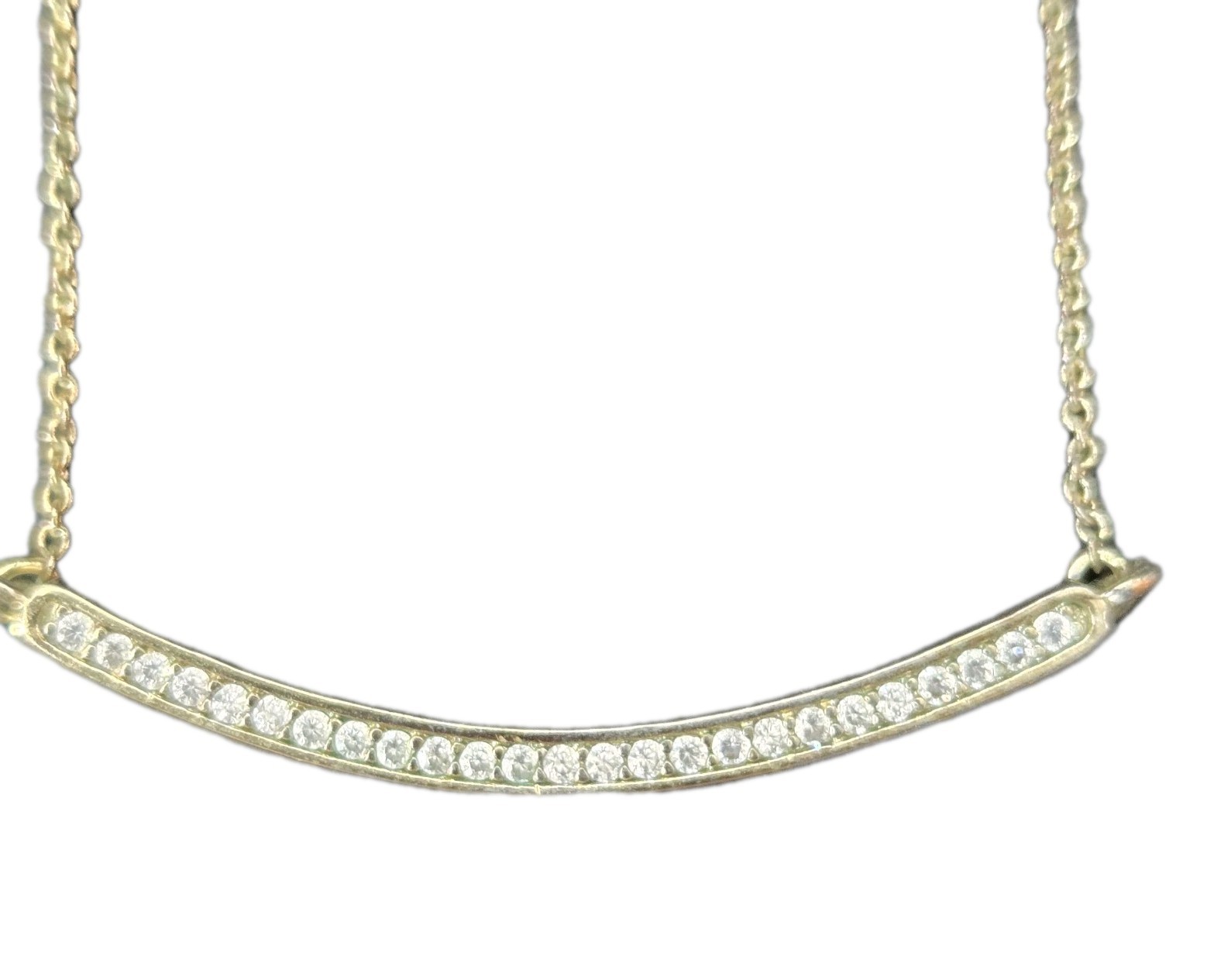Banana Republic Necklace 16″ Simple Pave Bar Cubic Zirconia CZ Stones Gold Tone