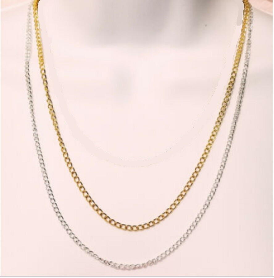 2x4mm Delicate Iron Curb Chain Necklace bracelet Silver Gold OR Stainless Steel