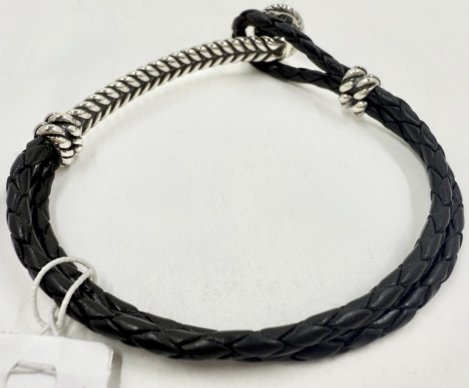 CAROLYN POLLACK AW STERLING 925 BLUE LAPIS & BLACK LEATHER BRACELET (T610)