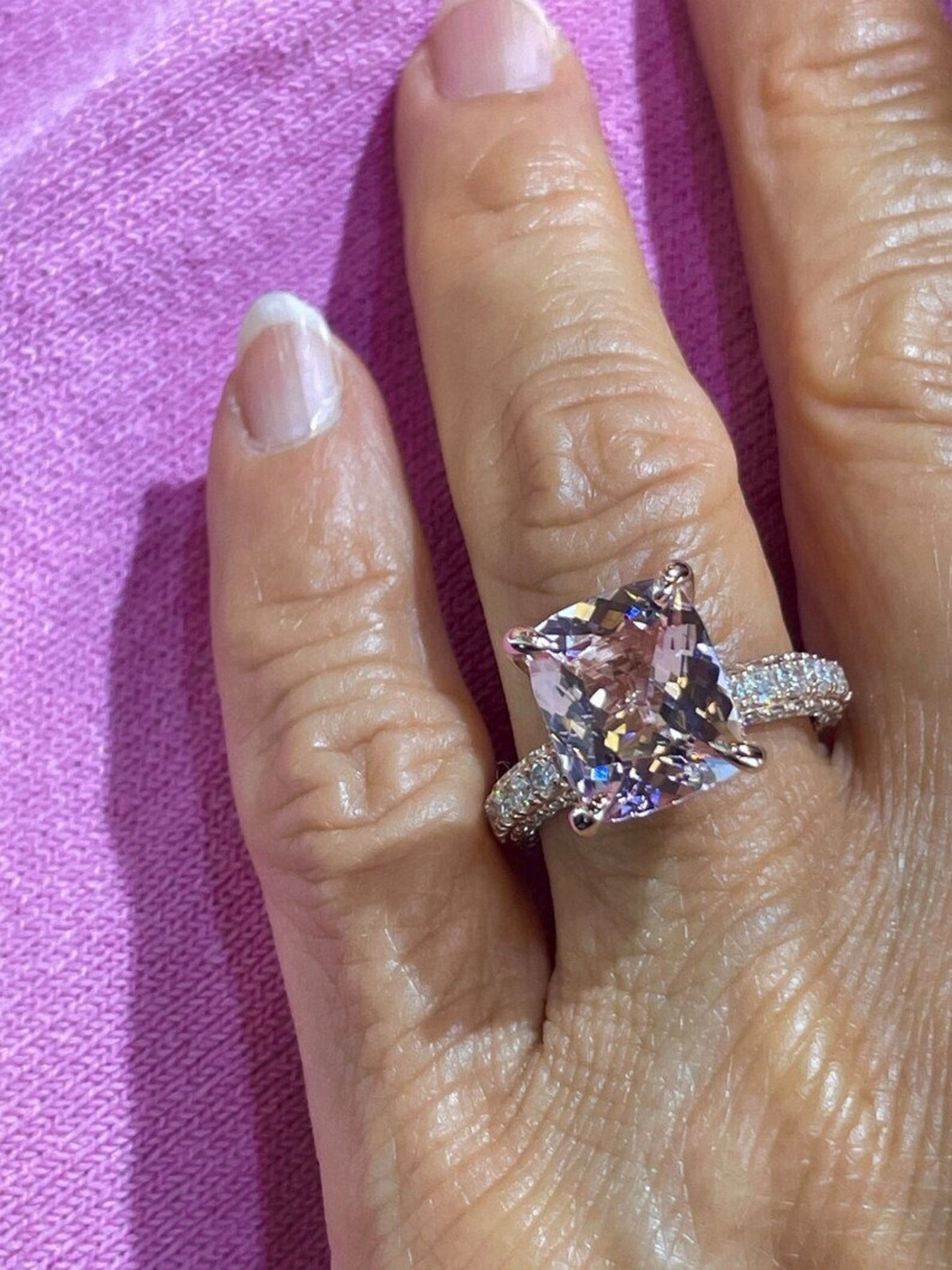 Silver Engagement Ring Morganite Art Deco Bridal’s Wedding Ring Gift For Her