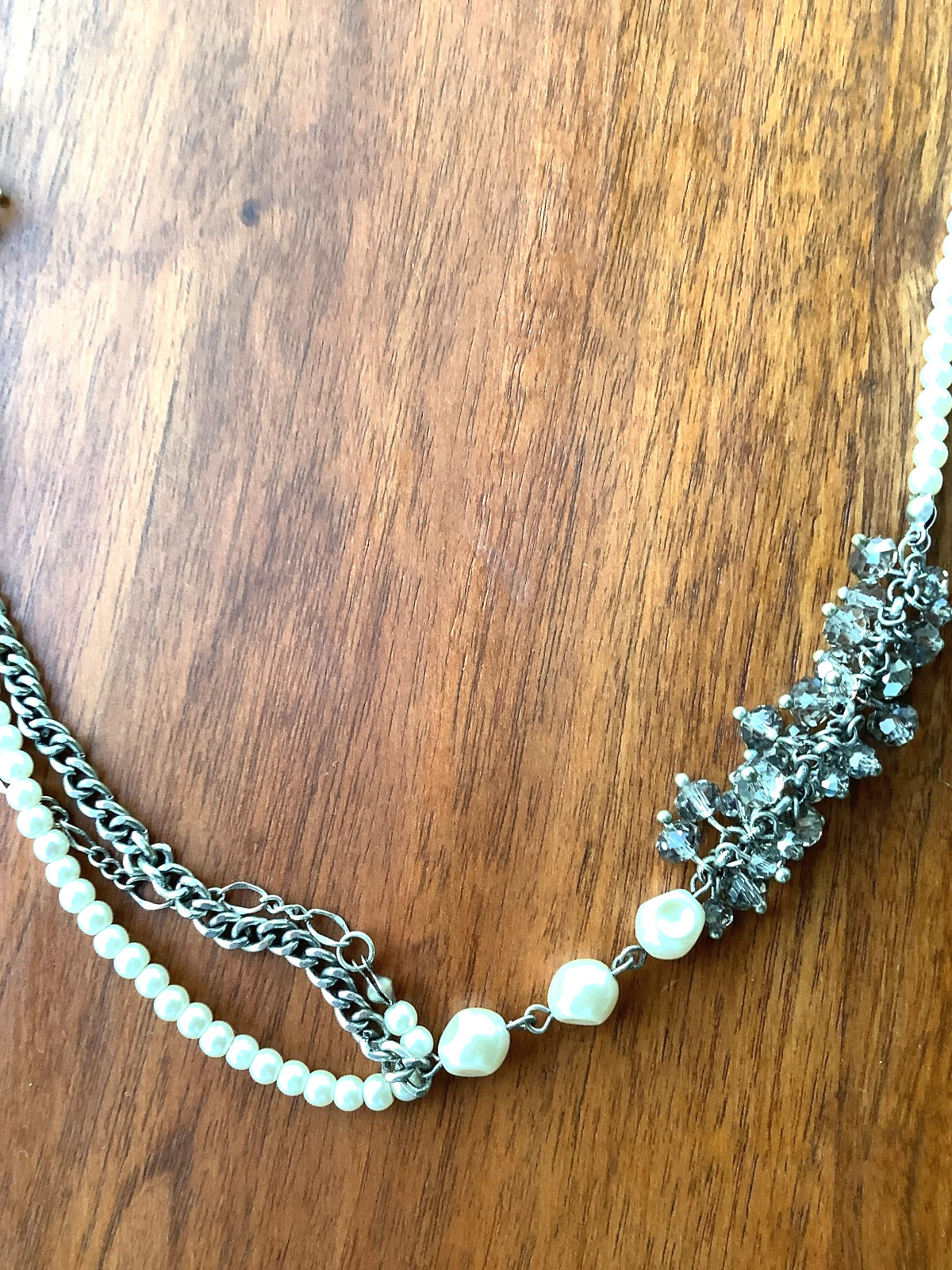 J Jill Necklace Statement Silver Tone 30″ Long Chain Simulated Pearls Beads