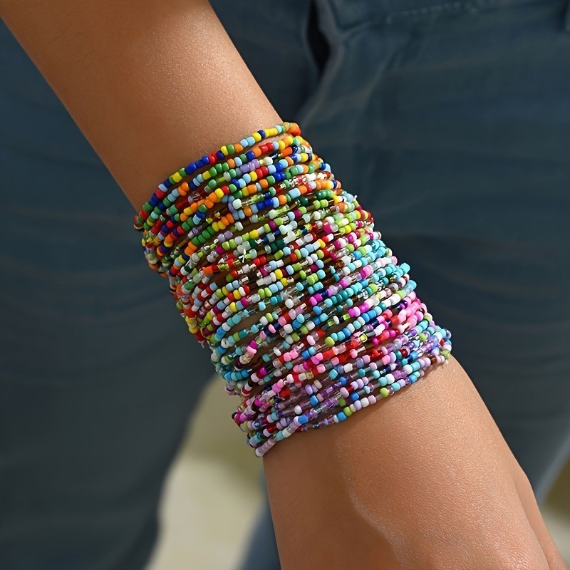 30Pcs Multicolor Seed Bead Stretch Bracelets Boho Stackable Beach Jewelry Gift