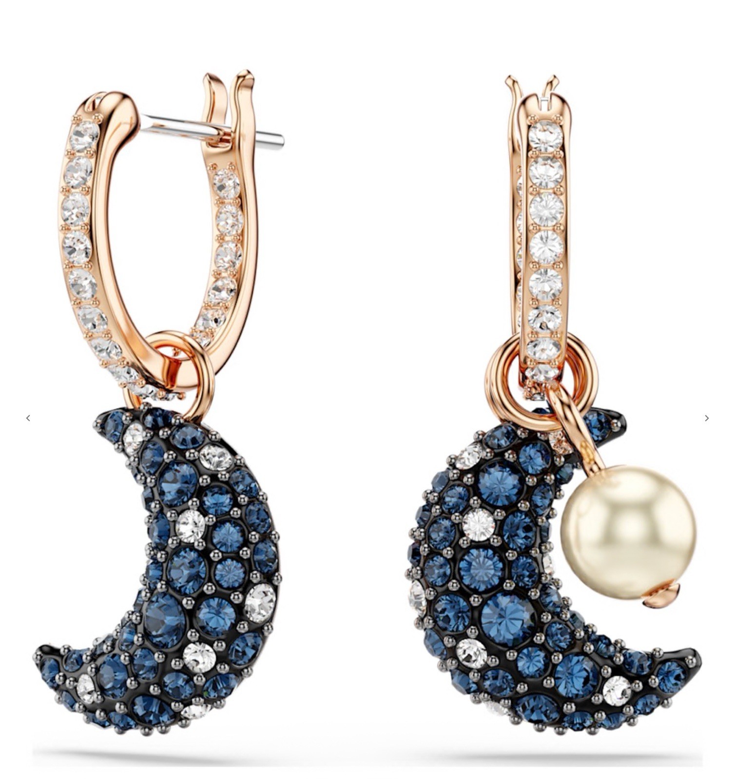 Swarovski Sublima Drop Earrings Asymmetrical Design Moon Rose Gold-Tone 5671569
