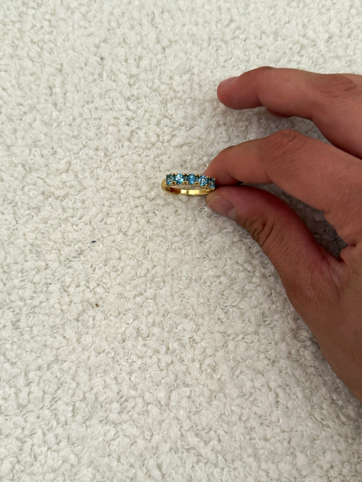 Gold Tone Stainless Steel 900 Band Ring Size 6 Blue Square Stone