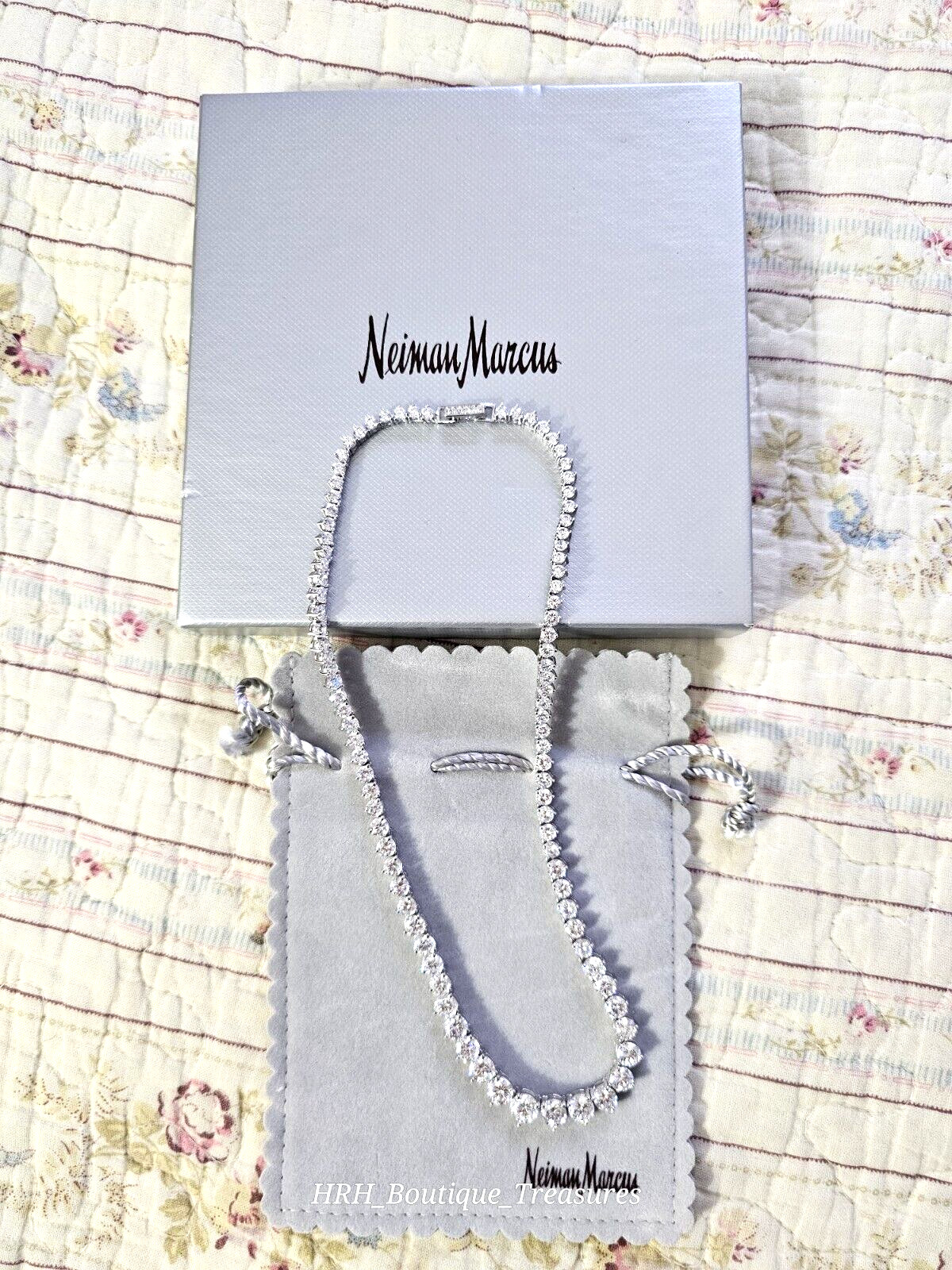 Vintage Neiman Marcus CZ Tennis Necklace 925 Sterling Rhodium Plated 16” New