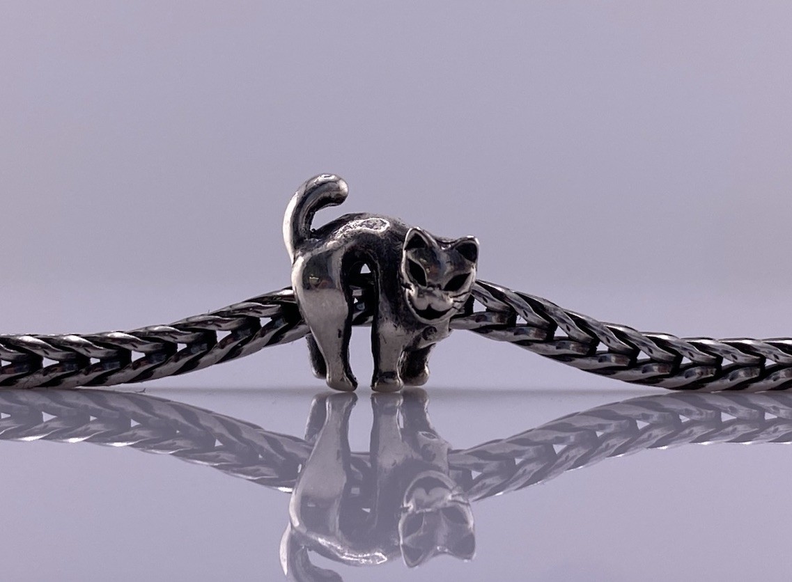 Handmade USA Black Cat Bead Charm 925 Sterling Silver Halloween New