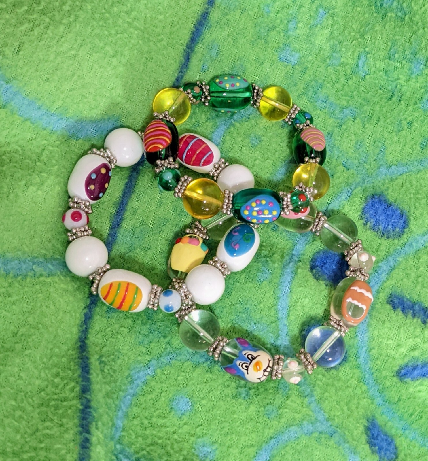 Easter Bracelets Bunny Egg Easter Egg Hunting Beaded Stretch Wholesale Lot of 6
