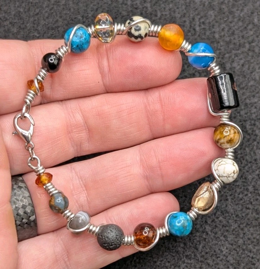 Stylish Mixed Boho Beaded Wire Wrapped Bracelet (18cm) M Wrist