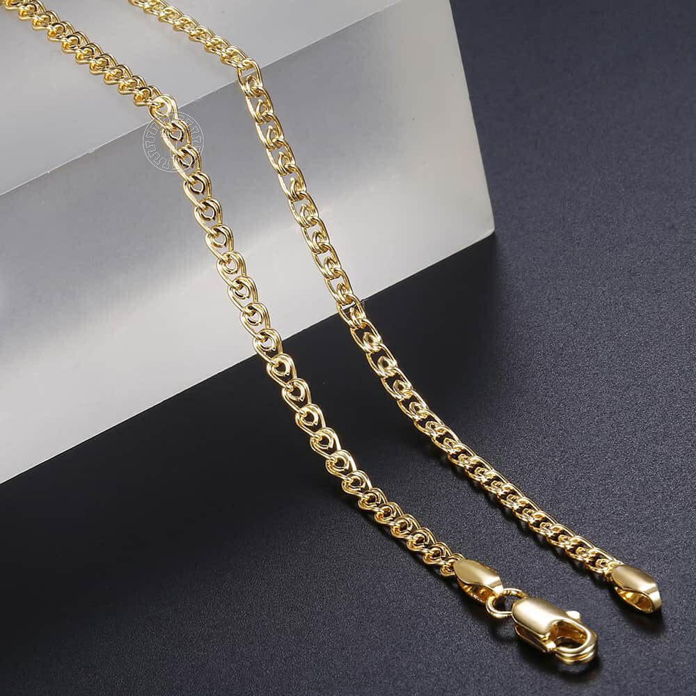 3mm Womens Female Snail Link Necklace Yellow Gold Plated Chain 20 inches