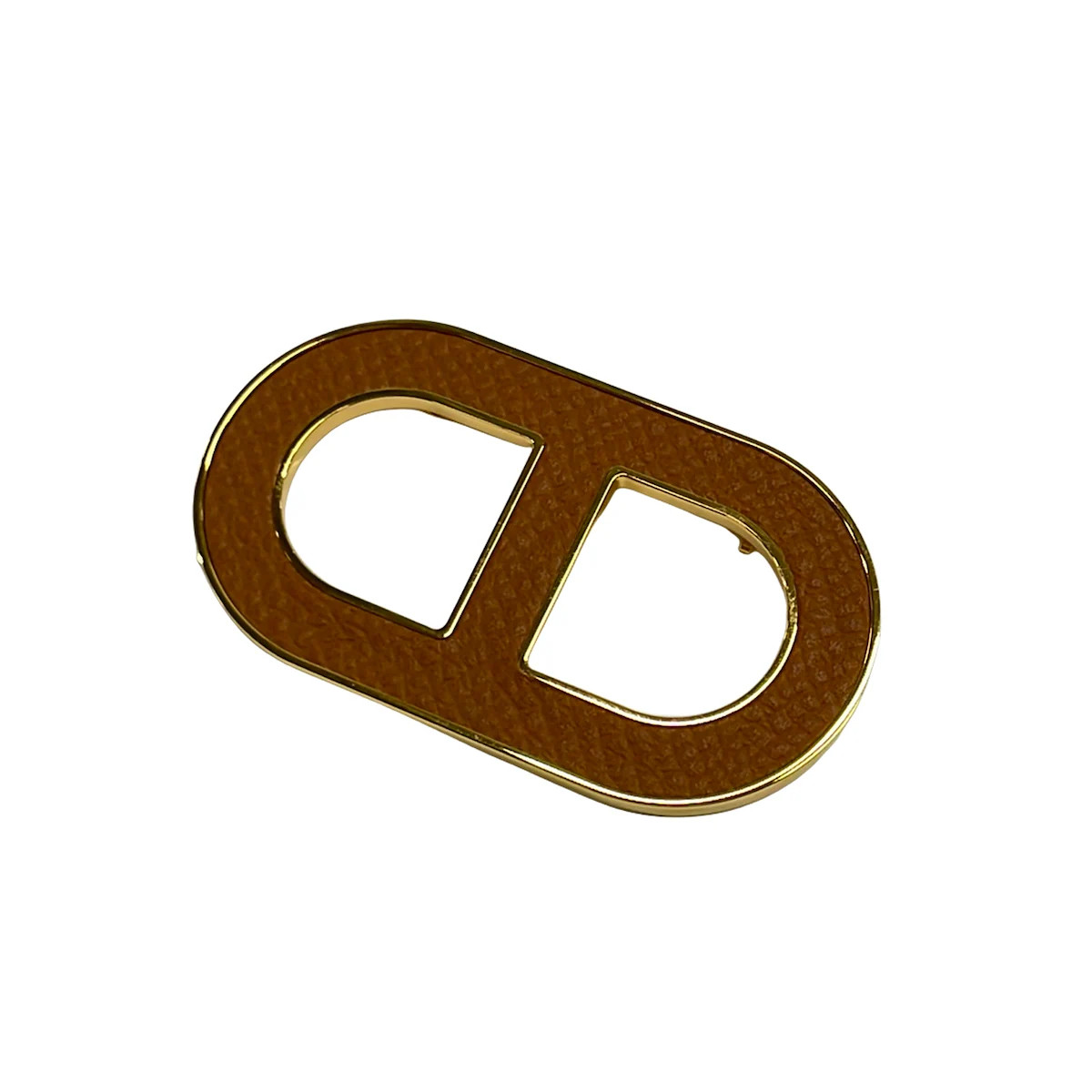 HERMES Chaine D’ancre Gold Dark Brown Hardware Leather None Brooch