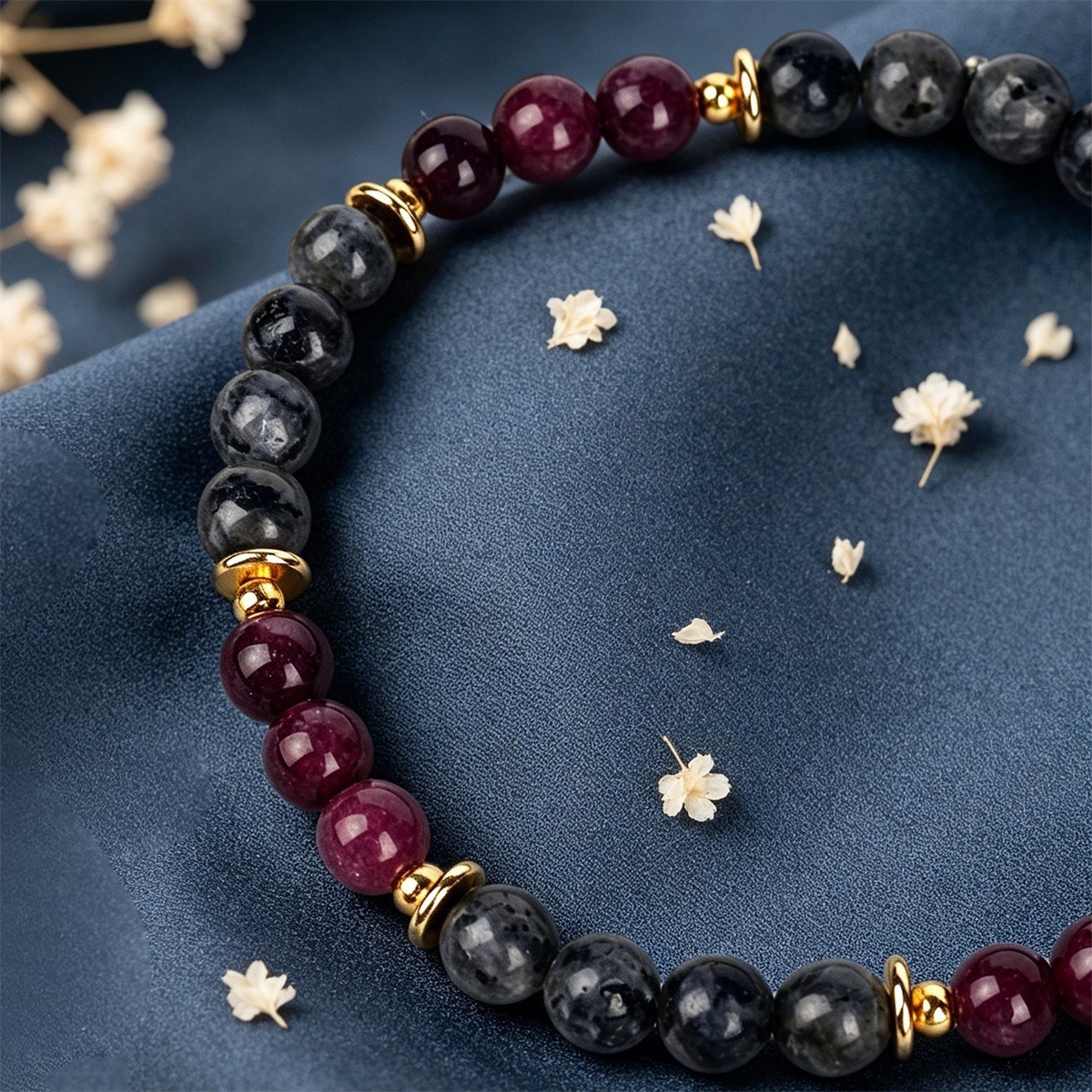 Garnet Beaded Bracelet Black Shimmer Stone Wisdom Clarity Jewelry Gift for Women
