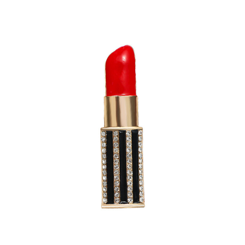 hot selling rhinestone studded lipstick brooch, women’s quality fashion jewelry