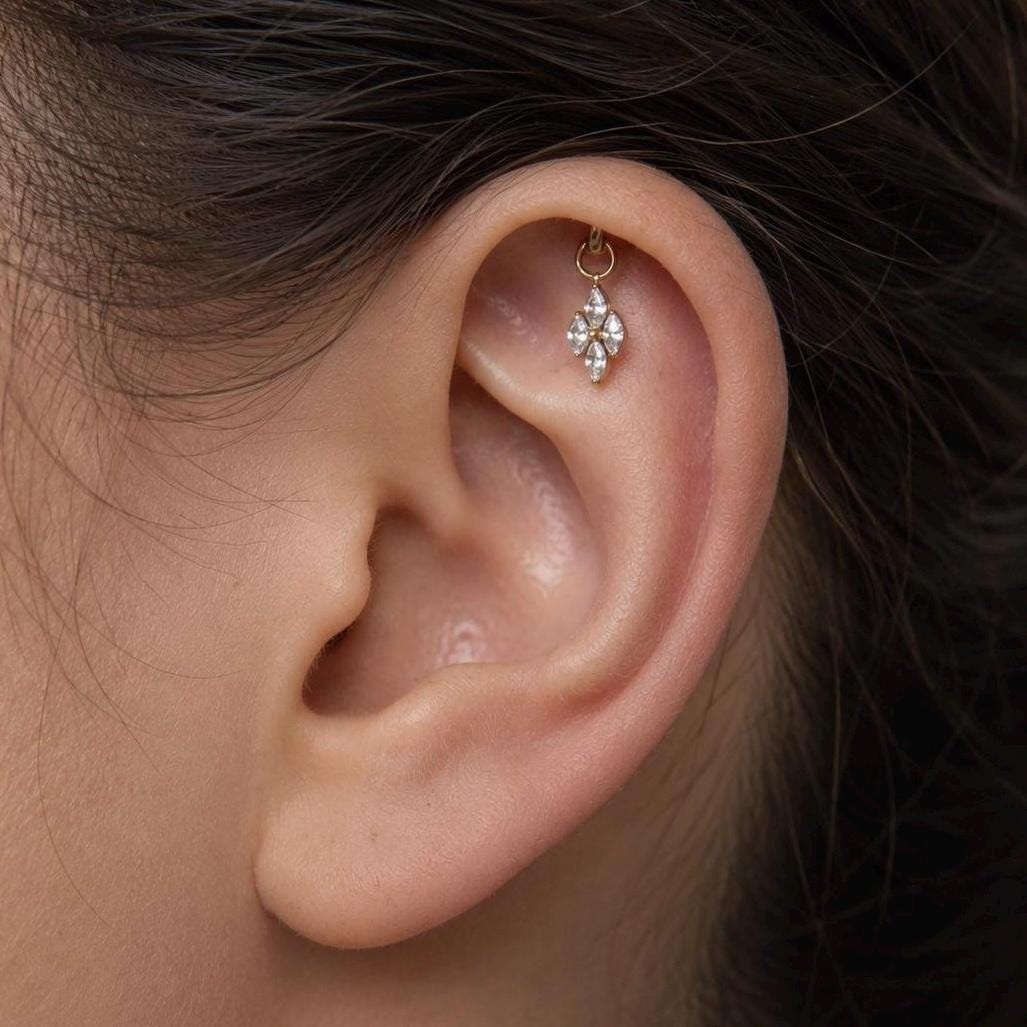 16g 18g 20g Cluster Diamond CZ Titanium Labret Push Pin Stud, Helix