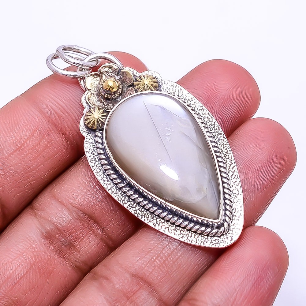 Moonstone -Sri Lanka Oxidised Two Tone 925 Sterling Silver Pendant 2.03″ P13
