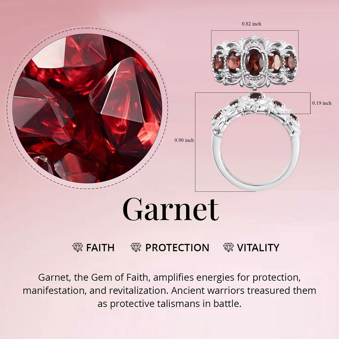 Garnet 1.50 ctw 5 Stone Ring in Platinum Plated Size 6.0