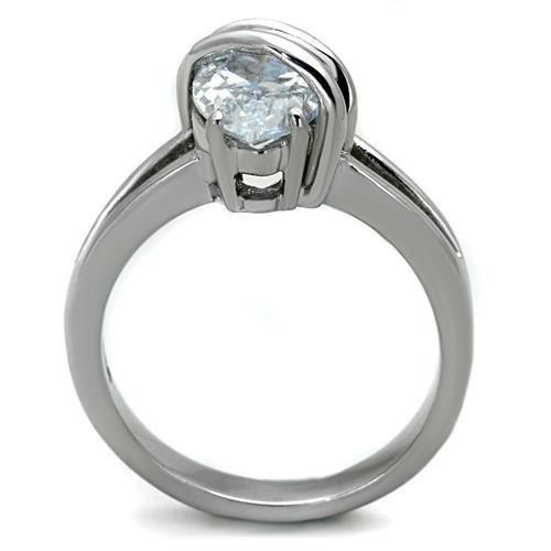 Women’s Ring, Clear CZ, Stainless Steel, Split Shank, Marquise Ring