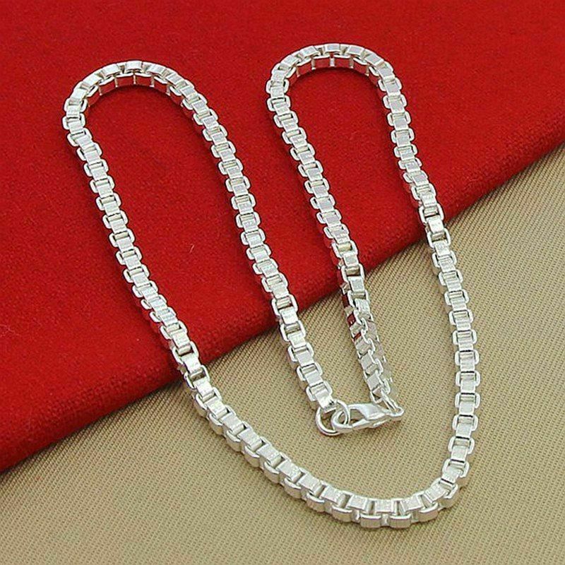 20″ Elegant 925 Sterling Silver 4mm Width Square Box Link Chain Necklace