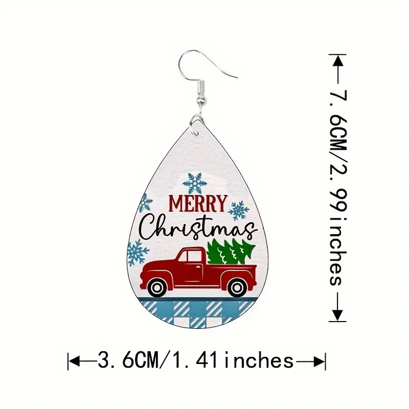 Double Sided PU Leather Teardrop Dangle Earrings – New – Merry Christmas