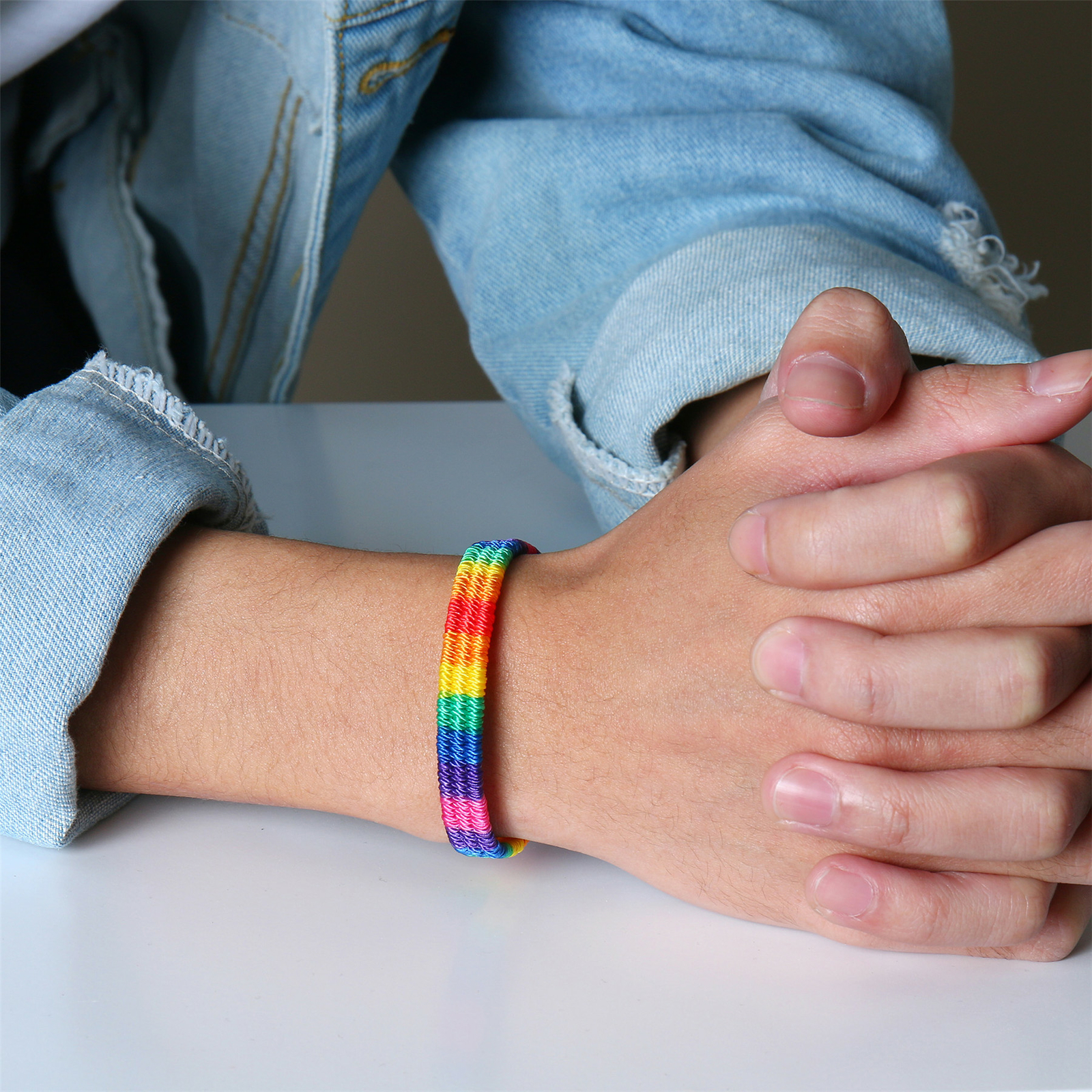 2pcs Rainbow LGBT Lesbian Gay Pride Friendship Briaded Rope Adjustable Bracelets