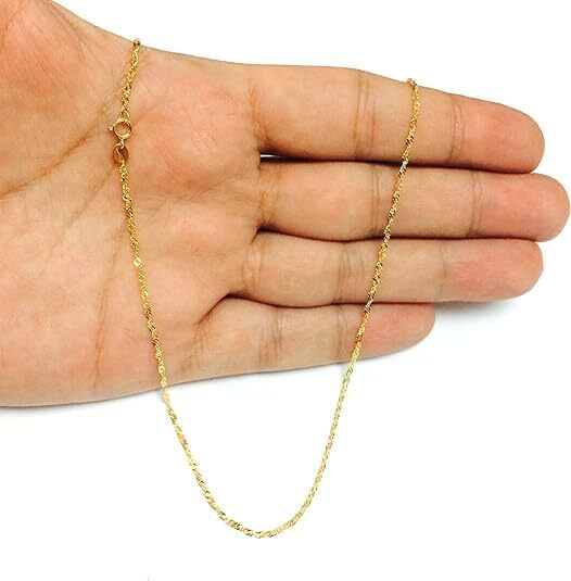 10k Yellow Real Solid Gold Singapore Chain Necklace, 1.5mm (7 Inches)