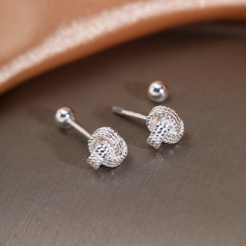 Women’s Silvery Minimalist Mini Ear Studs Screw Buckle Earring Bone Alloy