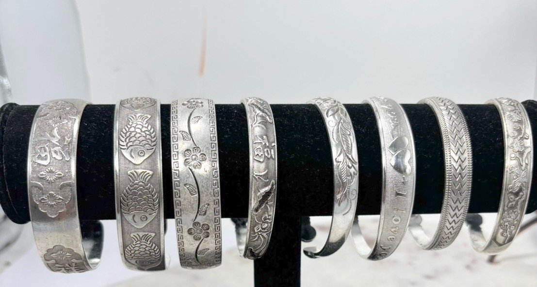 Tibetan Silver Open Cuff Bangle Bracelet Set Engraved Boho Women 10 pc