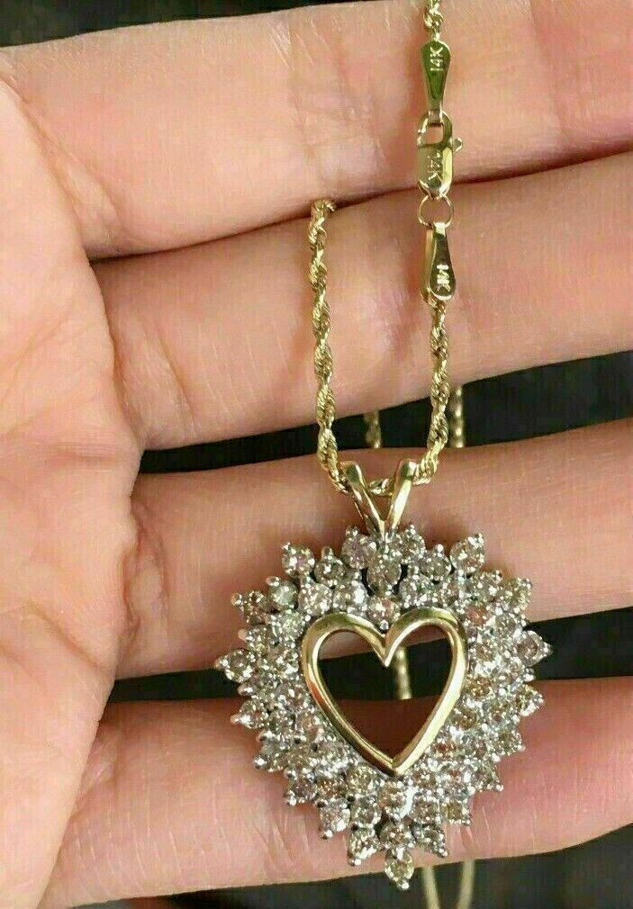 2Ct Round Cut Simulated Diamond Heart Pendant 14K Yellow Gold Plated 18″ Chain